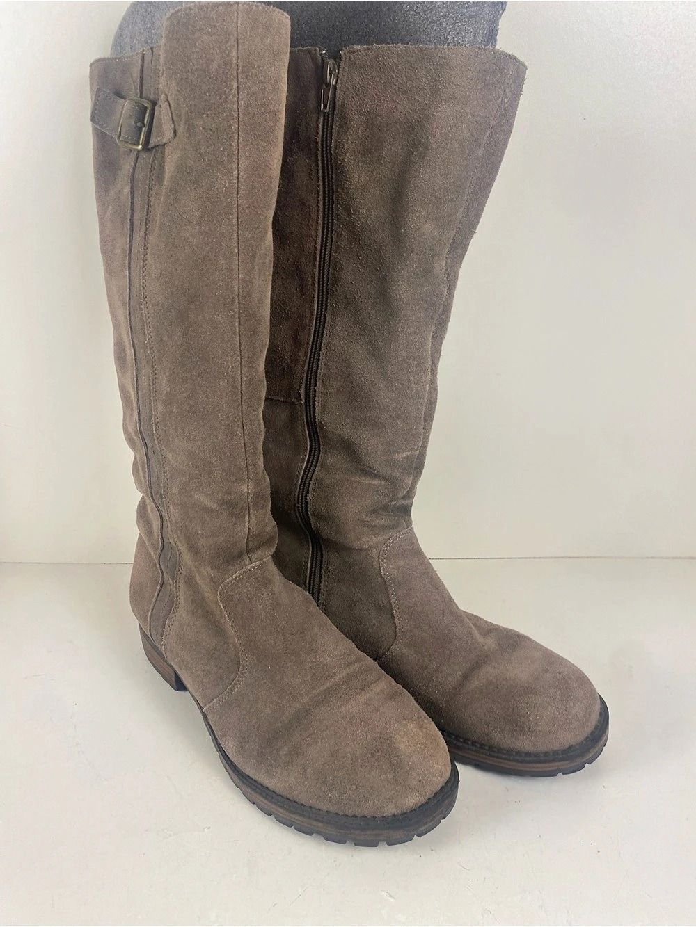 Merona Tan Suede Leather Gold Tone BuckleTall Boots Size 11